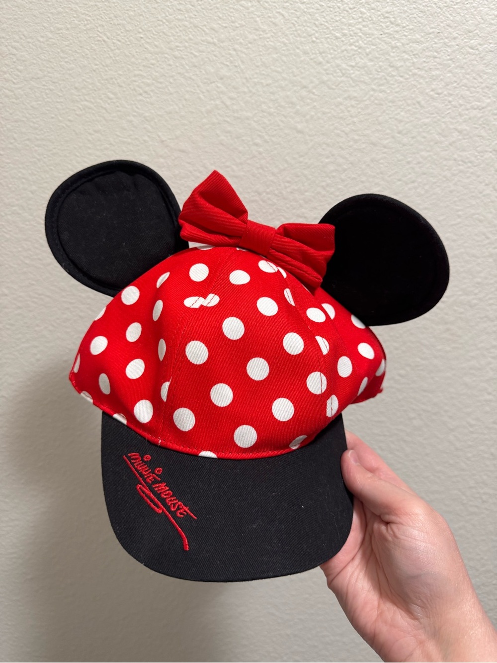 Disney Minnie Mouse Red Polka Dot Ear Hat with Black Brim